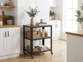 Odkladací stolík na kolieskach TAYLOR 60x40 cm, rustikálne hnedý