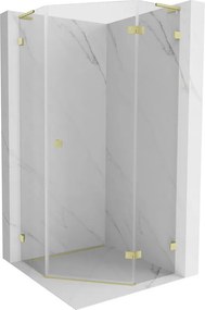 Mexen Lunar, L pravý výklopný päťuholníkový sprchový kút 100x100 cm, 8mm číre sklo, zlatý matný profil, 831L-100P-100L-55-00-P