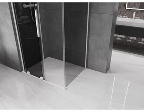 Mexen Velar L, sprchový kút s posuvnými dverami 100 x 110 cm, 8mm šedé sklo, biela matná, 871-100-110-43-20