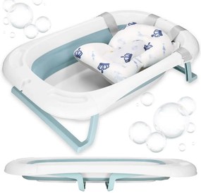SPRINGOS Skladacia detská vanička 35 L pre bábätká, s teplomerom a vankúšikom, biela a modrá SB0063