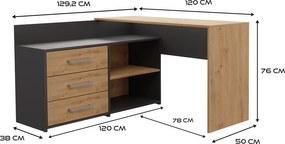 Rohový písací stôl ľavý + komoda DANY antracit/dub artisan