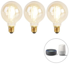 Sada 3 inteligentných žiaroviek E27 Dim to Warm LED G95 Goldline 7W 806lm 1800K - 3000K