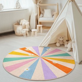 Prateľný detský koberec ø120 cm Rainbow Daisy – Mila Home