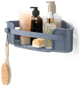 Rohová modrá kúpeľňová polička z recyklovaného plastu bez vŕtania Flex – Umbra
