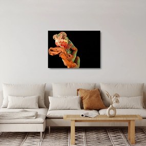 Sklenený obraz chameleóna na vetve (70x50 cm)