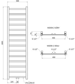 Mexen Bolt, vykurovacie teleso 1800 x 500 mm, 460 W, spodné a stredové, čierna, W126-1800-500-00-70