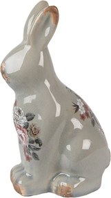 Zelená keramická dekorácia králik s kvetmi Floria M - 13*10*21 cm
