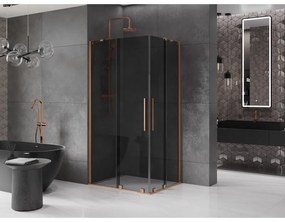 Mexen Velar Duo, sprchový kút s posuvnými dverami 90 x 80 cm, 8mm šedé sklo, medená matná, 871-090-080-42-65