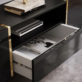 TV STOLÍK SANTINO ČIERNY LESK / ZLATÝ 158 cm
