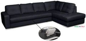 Kožená sedacia súprava s rozkladom na každodenné spanie ALEXIE – rohová, pravá, tm. modrá (navy 325)