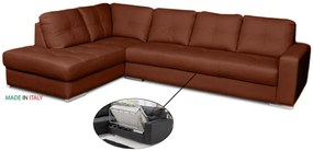 Kožená sedacia súprava s rozkladom na každodenné spanie ALEXIE – rohová, ľavá, tehlová (terracotta 331)