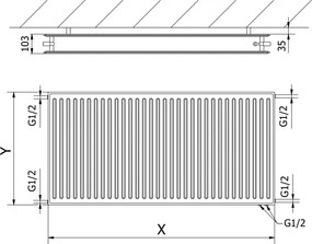 Mexen CVH20 Hygienický panelový radiátor 900 x 2800 mm, spodné pripojenie, 4313 W, biela, W620H-090-280-00