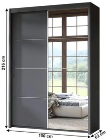 Kondela Skriňa s posúvacími dverami, 150 cm, sivá, KAIPO