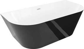 Mexen Oval Slim, voľne stojaca vaňa ku stene, 170 x 80 cm, biela-čierna, oceľový prepad, 52661708075-97