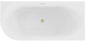 Mexen Gia, voľne stojaca rohová vaňa, drážkovaná, pravá, 150 x 75 cm, biela lesklá, zlatý matný prepad, 52701507500P-55