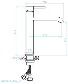 Kuchinox Noia, vysoká umývadlová batéria h-295, čierna matná, LAV-BNK_72NA