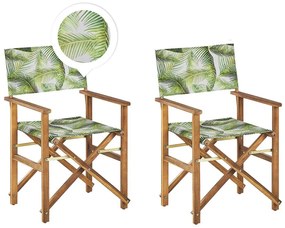 Sada 2 záhradných stoličiek a náhradných poťahov svetlé akáciové drevo/vzor tropických listov CINE Beliani