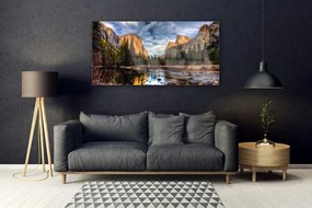 Obraz na akrylátovom skle Hora les jazero príroda 120x60 cm