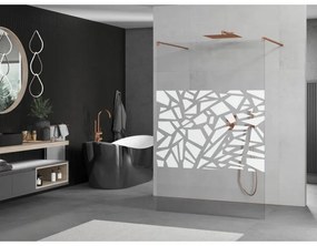 Mexen Kioto, priechodná sprchová zástena 100 x 200 cm, 8mm sklo číre s bielym vzorom, 2x zlatá stabilizačná rozpera, profil ružové zlato, 800-100-002-60-85