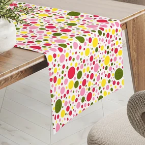 Biante Bavlnený behúň na stôl Sandra SA-209 Ružové a žlté bodky na bielom 45x180 cm