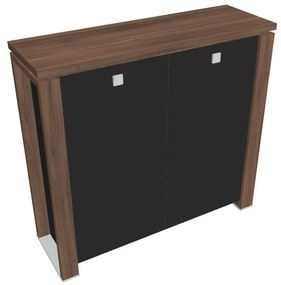 Stredná skriňa Verno+ S 140 x 46 x 130 cm, sklenené dvere, orech / čierna