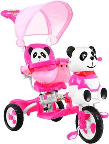 Ramiz Detský trojkolesový bicykel Panda Ružová + zvuky + strieška + zábrana + opierka na nohy + rukoväť + úložný priestor
