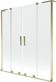 Mexen Velar L Duo, 2-krídlová posuvná vaňová zástena 160 x 150 cm, 8mm číre sklo, zlatá lesklá, 896-160-003-02-50