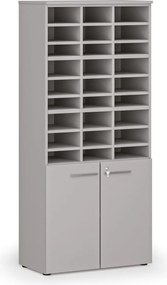 Triediaci regál s dverami PRIMO GRAY, 800 x 420 x 1781 mm, 27 priehradok, sivý