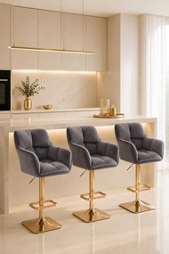 LuxuryForm DESIGN Barová stolička AMALFI VELUR na zlatej hranatej podstave - tmavosivá