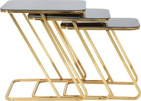 Sada 3 ks odkladacích stolčekov Simple zlatá/čierna
