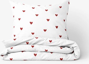 Goldea bavlnené posteľné obliečky - červené srdiečka na bielom 140 x 200 a 70 x 90 cm