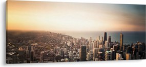 Obraz západu slnka nad mestom (120x50 cm)