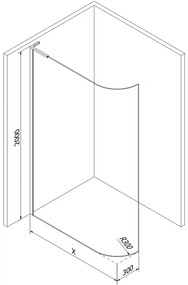 Mexen Kioto L, sprchová zástena Walk-In 90 x 200 cm, 8mm číre sklo, brúsená oceľ profil, 800-090-103-97-06