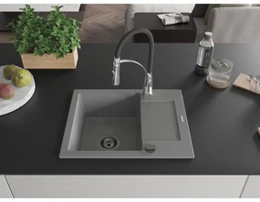 Mexen Enzo, 1-komorový granitový drez 576x465x174 mm a drezová batéria Aster, šedá, 6506-71-73450-07-B