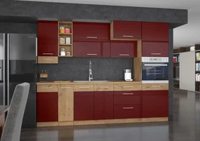 Kuchyňa Woodline III, Farby: dub lancelot / matera, Osvetlenie: osvetlenie LED biele, Drez: nie, Pracovná doska:: nie