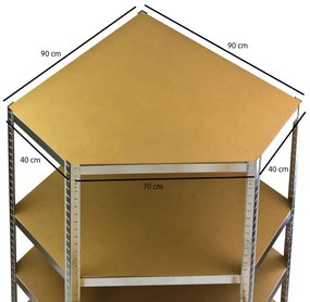 DEMA Bezskrutkový rohový regál 5P 175 kg 180x90x90 cm