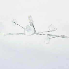 DECOLED LED svetlá na batériovom drôte 1,3 m kryštály, teplá biela, 10 diód, priehľadný kábel IP20 interiér, 2× AA