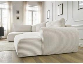 Krémová menčestrová rozkladacia rohová pohovka (pravý roh/do "U") Lucien – Bobochic Paris