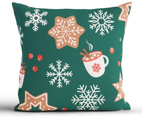 Vianočná bavlnená obliečka na vankúšik Renforcé 40 × 40 cm - Vianočný perníček zelené