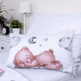 Biele bavlnené detské obliečky do postieľky 100x135 cm Teddy Bear "Ribbon" – Jerry Fabrics