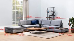 Tulipán Rohový Ľavý s Pouf - Tmavošedý