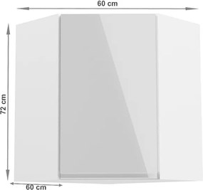 Horná rohová kuchynská skrinka Aurora G60N - biela / biely lesk
