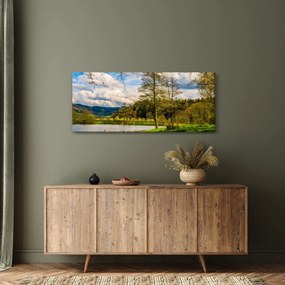 Obraz loďky pri jazere (120x50 cm)