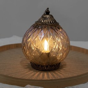 Medená sklenená svietiaca LED lampáš Balli - Ø 15*19 cm