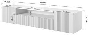 Závesná TV skrinka Nicole 200 cm s výklenkom a zásuvkami - čierna / čierny mat
