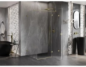 Mexen Lunar T, výklopný sprchový kút pravý 135 x 120 cm, 8mm číre sklo, zlatý matný profil, 834T-135-120-55-00-P