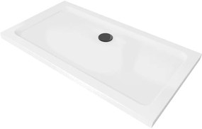 Mexen SLIM - Obdĺžniková sprchová vanička 130x70x5cm + čierny sifón, biela, 40107013B