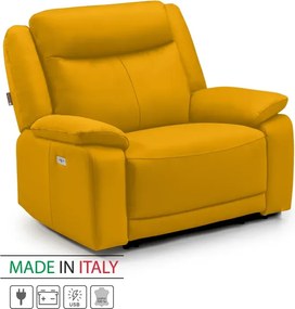 Kožené kreslo CONTINENTAL s elektrickou funkciou relax 1P, žltá (giallo 320), elektrické + aku