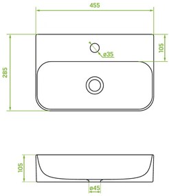 Laveo Laveo, keramické umývadlo 455x285x105 mm, biela lesklá, LAV-VUK_6145