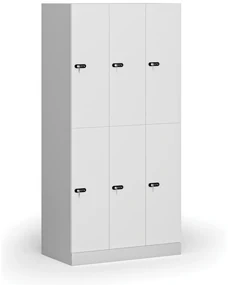 Šatníková skrinka s úložnými boxmi, 6 boxov, 1850 x 900 x 500 mm, mechanický kódový zámok, laminované dvere, biela